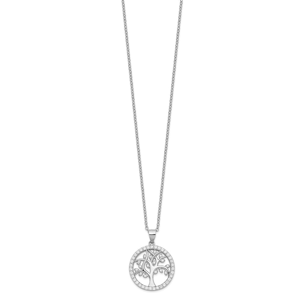 Cheryl M 925 Sterling Silver Cable Rhodium Plated Tree of Life CZ Necklace 18 Inches x 20 mm