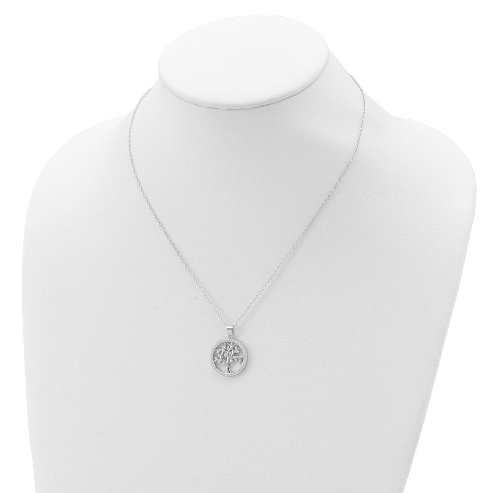 Cheryl M 925 Sterling Silver Cable Rhodium Plated Tree of Life CZ Necklace 18 Inches x 20 mm