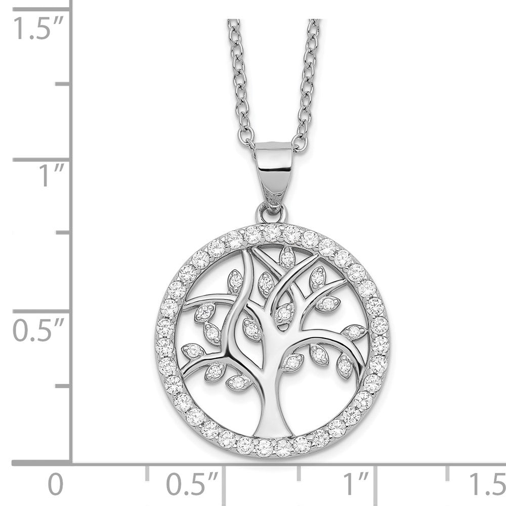 Cheryl M 925 Sterling Silver Cable Rhodium Plated Tree of Life CZ Necklace 18 Inches x 20 mm