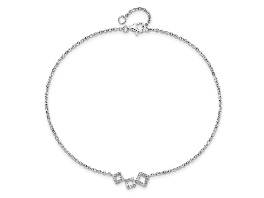 Cheryl M 925 Sterling Silver Fancy Geometric CZ  Anklet 10 Inches x 8 mm