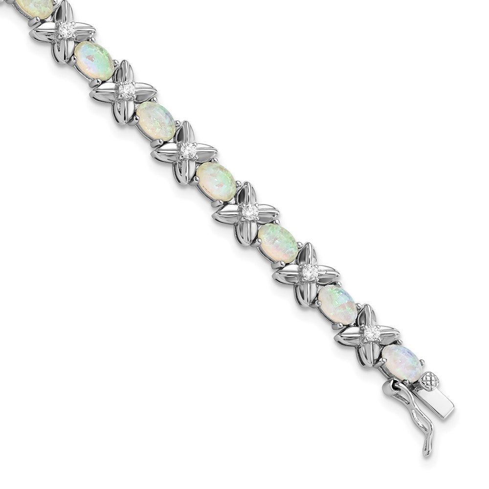 Cheryl M 925 Sterling Silver Fancy XO Created Opal and CZ Bracelet 7.25 Inches x 6.5 mm