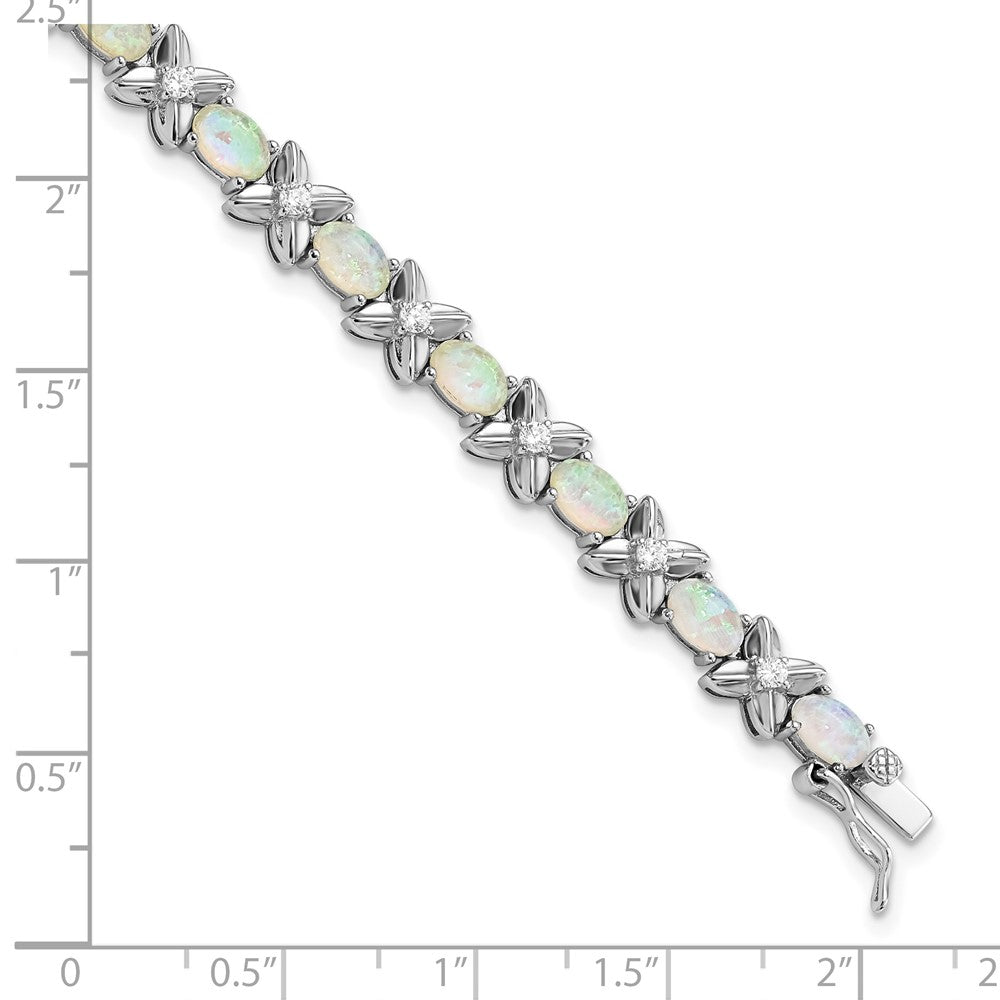 Cheryl M 925 Sterling Silver Fancy XO Created Opal and CZ Bracelet 7.25 Inches x 6.5 mm