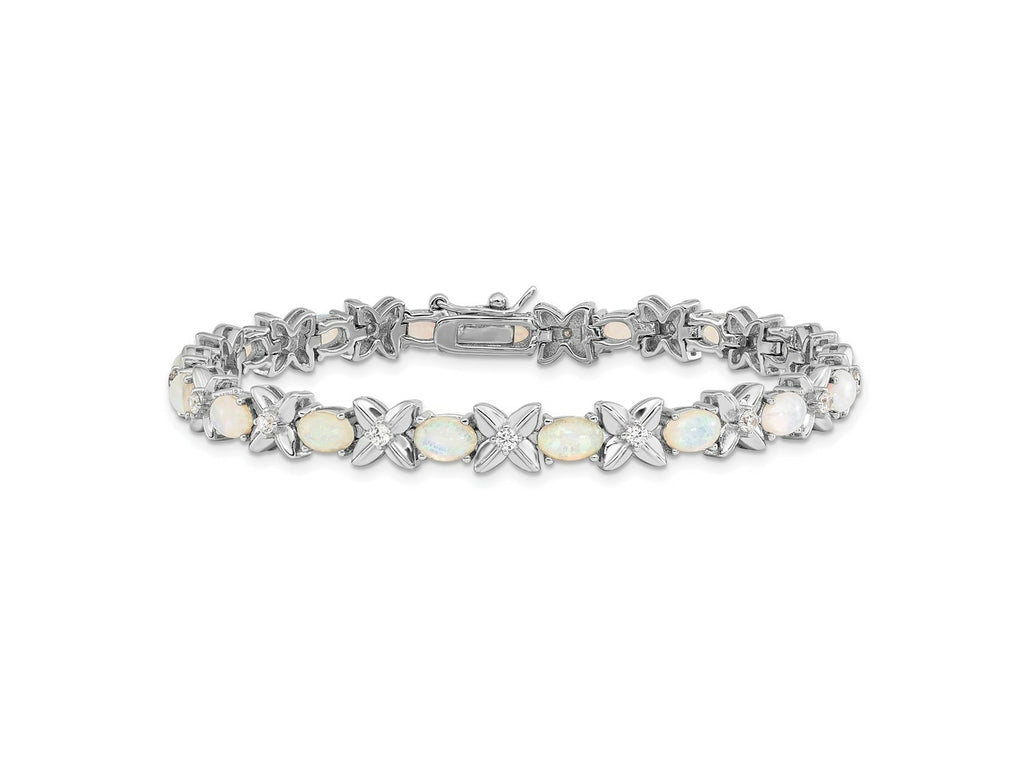Cheryl M 925 Sterling Silver Fancy XO Created Opal and CZ Bracelet 7.25 Inches x 6.5 mm