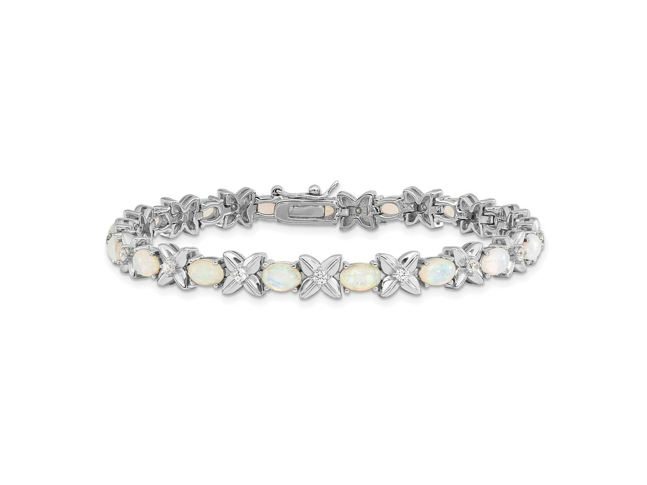 Cheryl M 925 Sterling Silver Fancy XO Created Opal and CZ Bracelet 7.25 Inches x 6.5 mm
