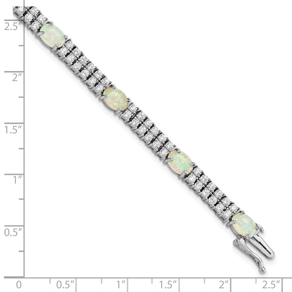 Cheryl M 925 Sterling Silver Rhodium Plated Fancy Created Opal and CZ Bracelet 7.5 Inches x 4.9 mm