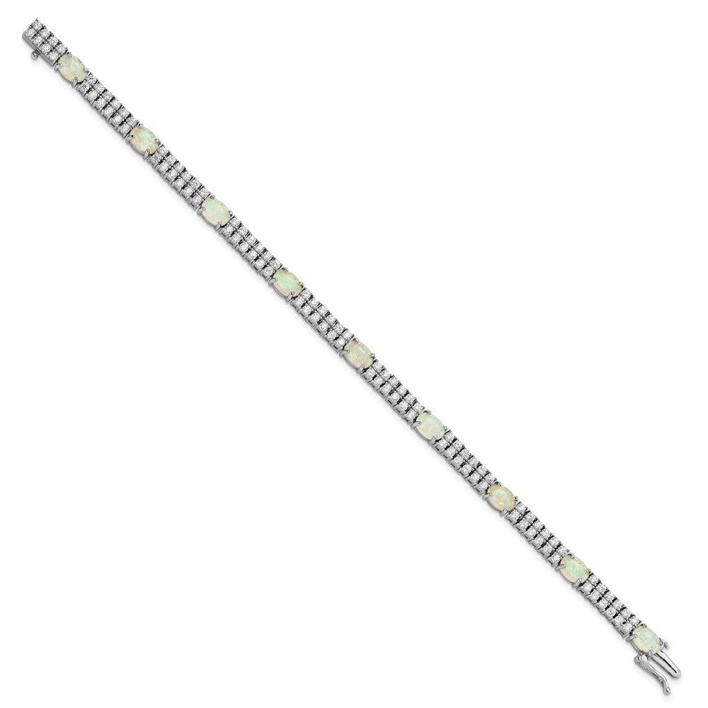 Cheryl M 925 Sterling Silver Rhodium Plated Fancy Created Opal and CZ Bracelet 7.5 Inches x 4.9 mm