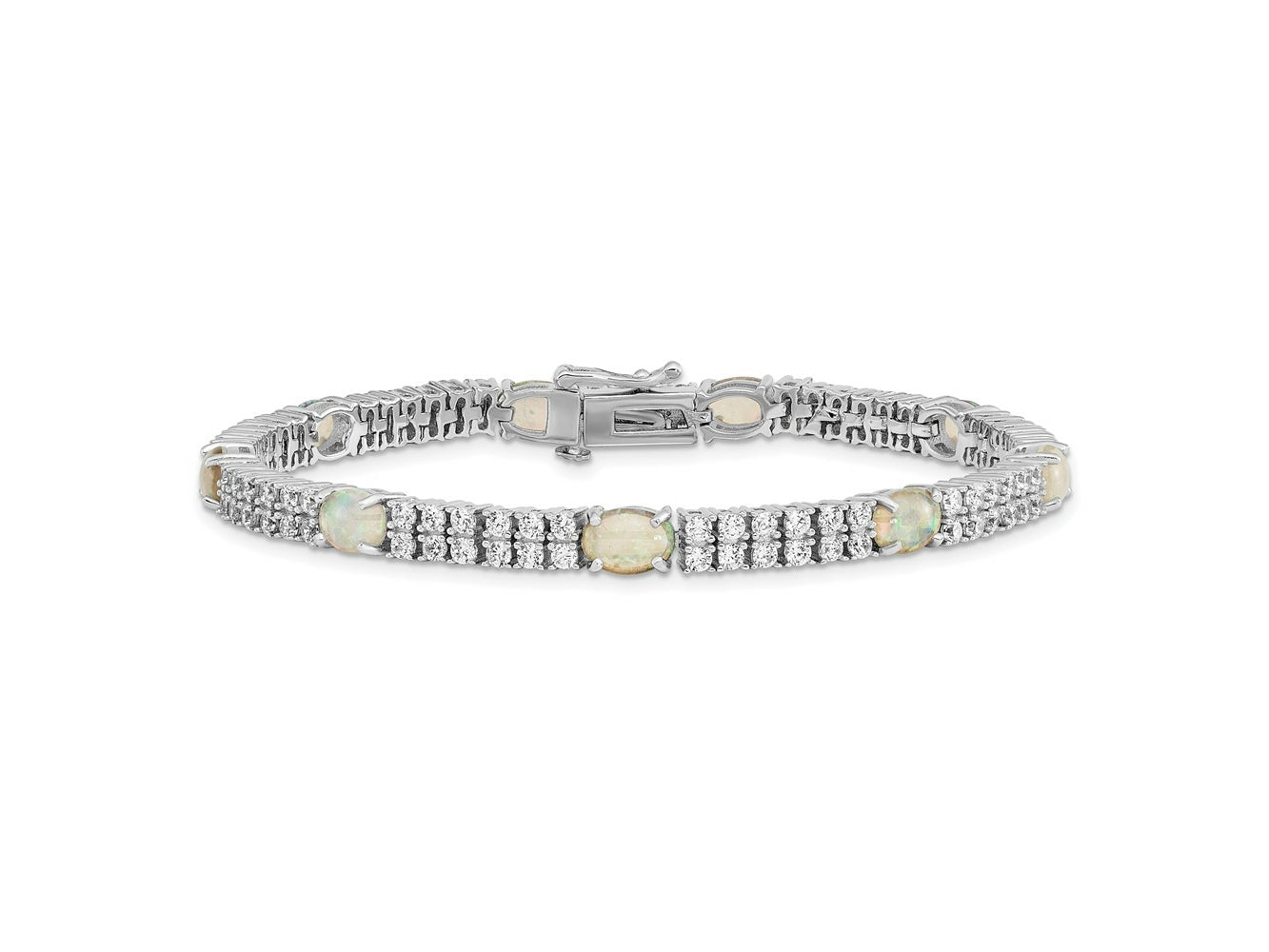 Cheryl M 925 Sterling Silver Rhodium Plated Fancy Created Opal and CZ Bracelet 7.5 Inches x 4.9 mm