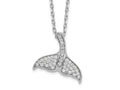 Cheryl M 925 Sterling Silver Rhod-pltd CZ Whale Tail with 2in ext Necklace 18 Inches x 16 mm