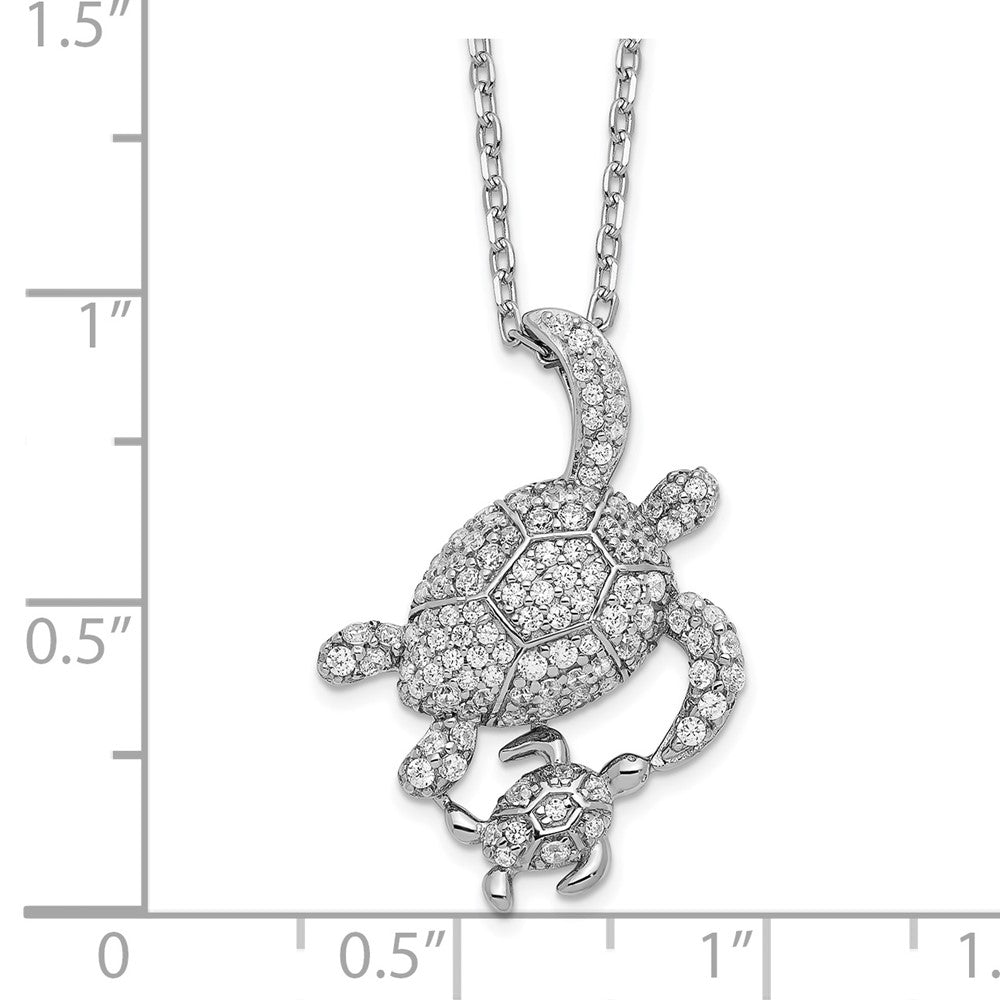 Cheryl M 925 Sterling Silver Cable CZ Turtles with 2in ext Necklace 18 Inches x 17 mm
