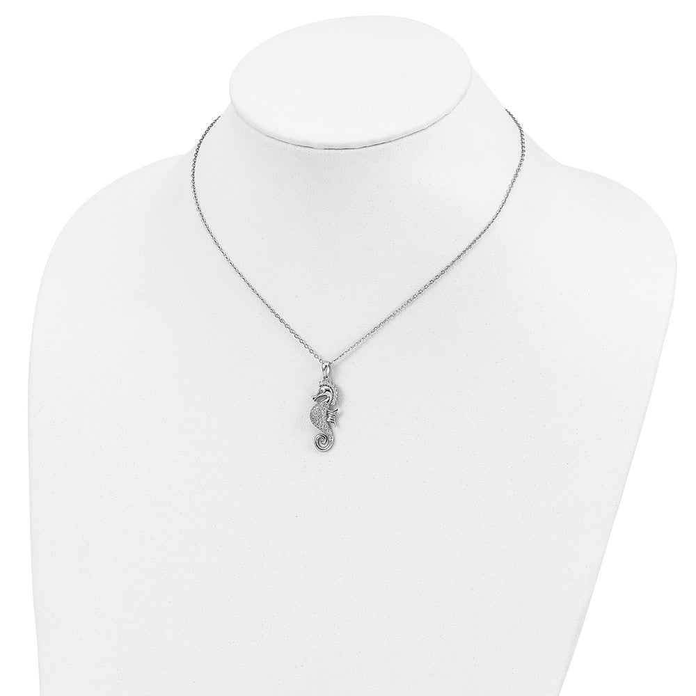 Cheryl M 925 Sterling Silver CZ Seahorse Necklace 18 Inches x 10 mm