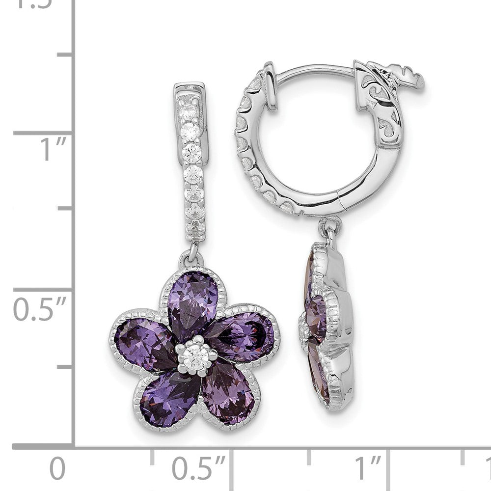 FJC Finejewelers 925 Sterling Silver Purple and White CZ Flower Hoop Dangle Earrings 27 mm x 13 mm