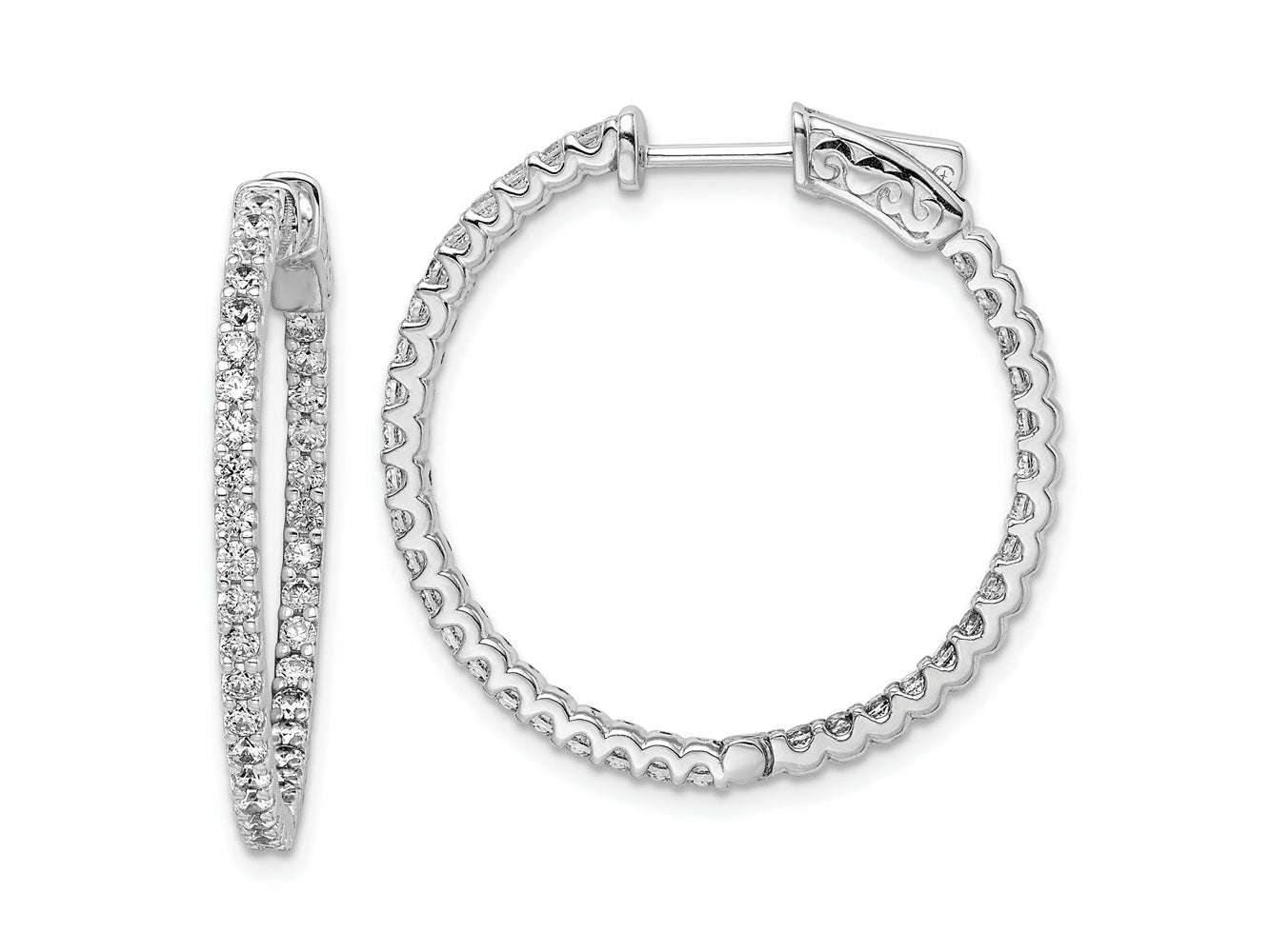 FJC Finejewelers 925 Sterling Silver CZ 74 Stone In and Out Hoop Earrings 33 mm x 34 mm