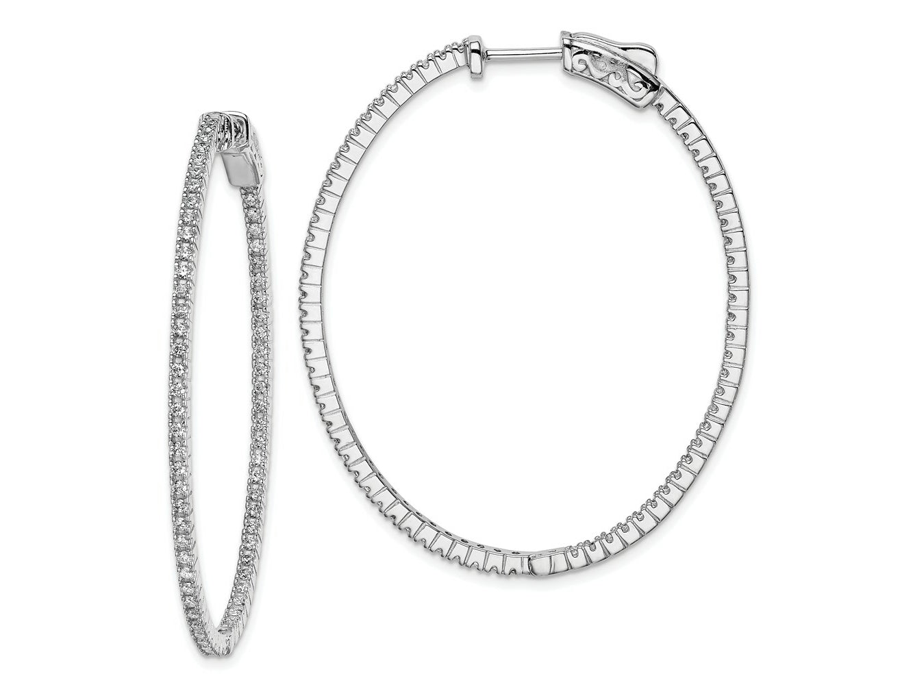 FJC Finejewelers 925 Sterling Silver Rhodium Plated CZ In and Out Oval Hinged Hoop Earrings 50 mm x 41 mm