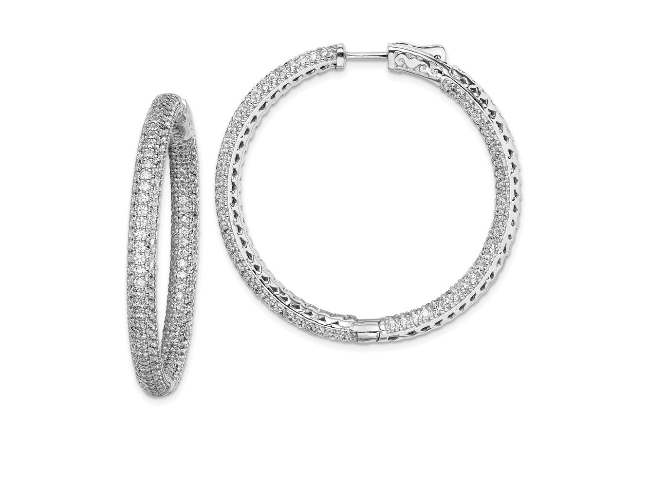 FJC Finejewelers 925 Sterling Silver Rhodium Plated Pavé CZ 380 stones Hoop Earrings 47 mm x 48 mm