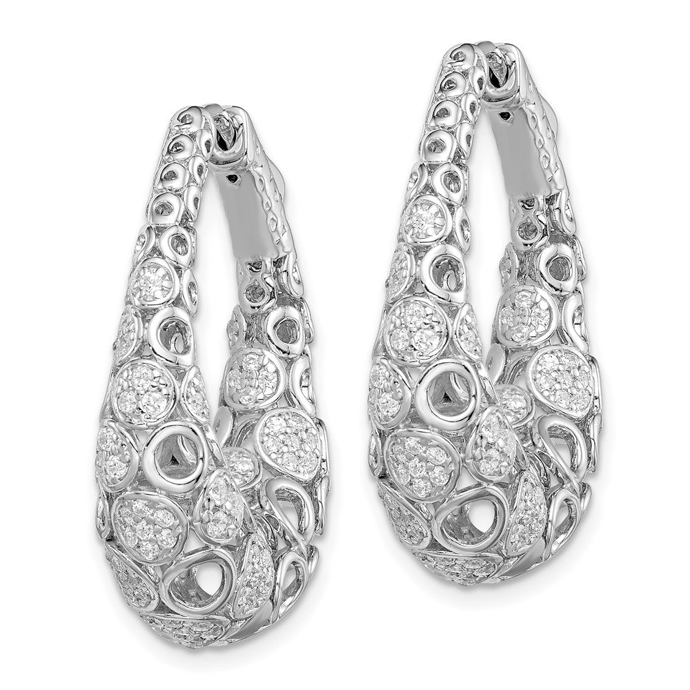 FJC Finejewelers 925 Sterling Silver Rhodium-plated Accent Pavé CZ Oval Hoop Earrings 32 mm x 26 mm
