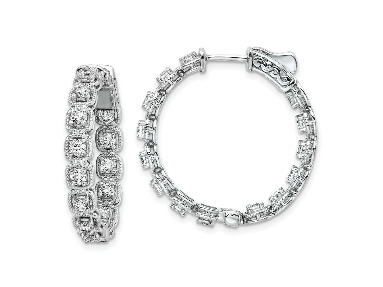 FJC Finejewelers 925 Sterling Silver Rhodium Plated CZ In and Out round Hoop Earrings 27 mm x 27 mm