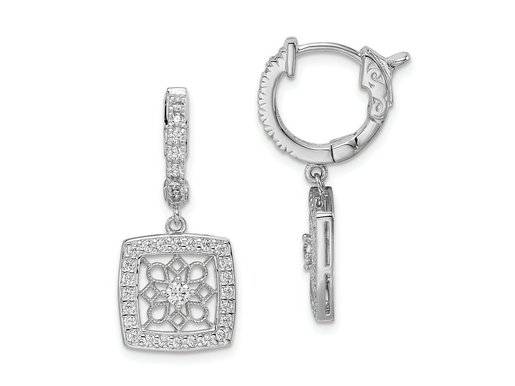 FJC Finejewelers 925 Sterling Silver Dangle CZ Hinged Hoop Square Snowflake Earrings 27 mm x 12 mm