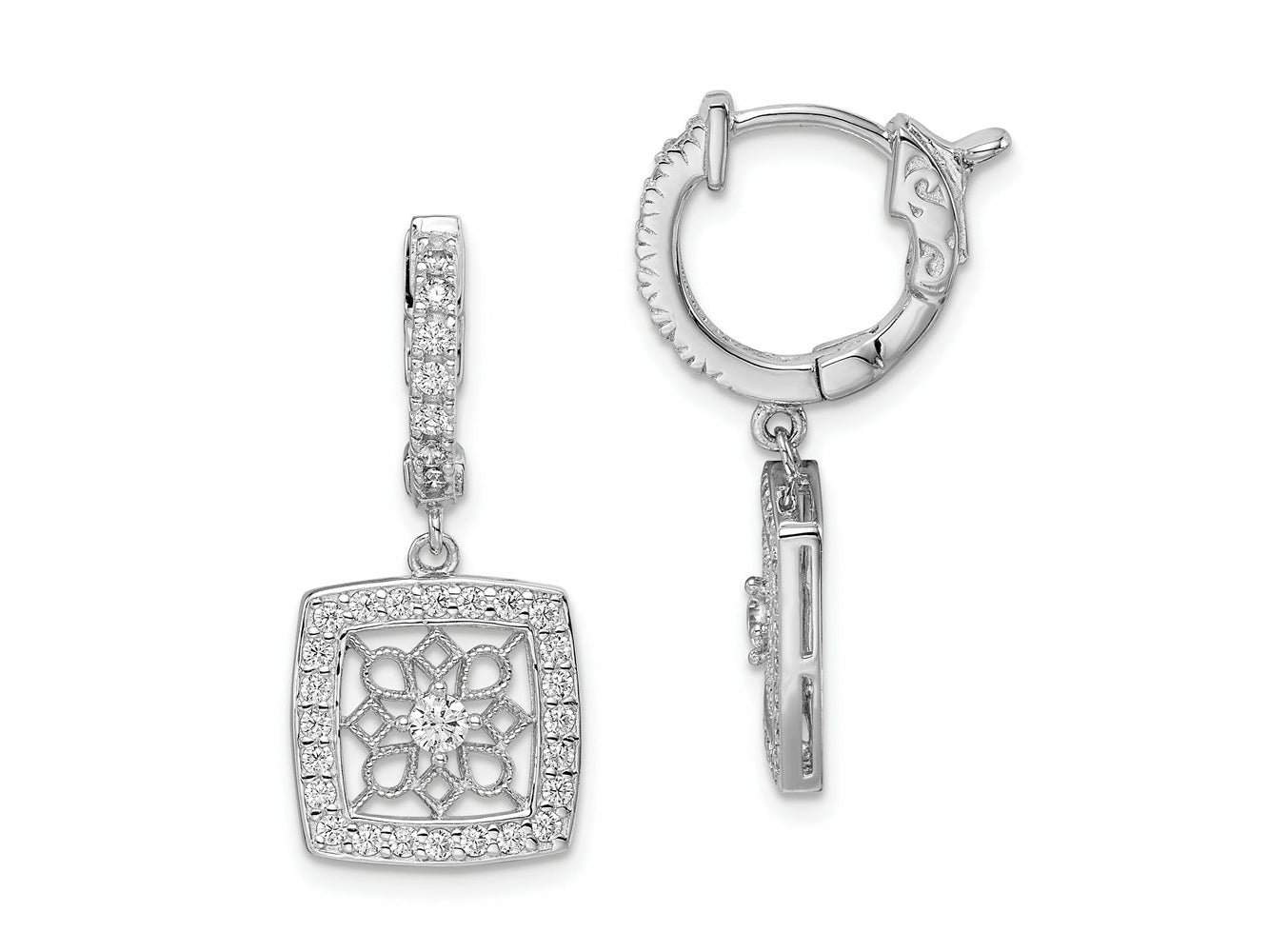 FJC Finejewelers 925 Sterling Silver Dangle CZ Hinged Hoop Square Snowflake Earrings 27 mm x 12 mm
