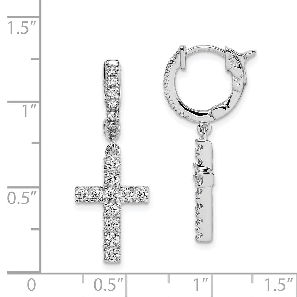 FJC Finejewelers 925 Sterling Silver Rhodium Plated CZ Hinged Hoop Dangle Cross Earrings 31 mm x 11 mm