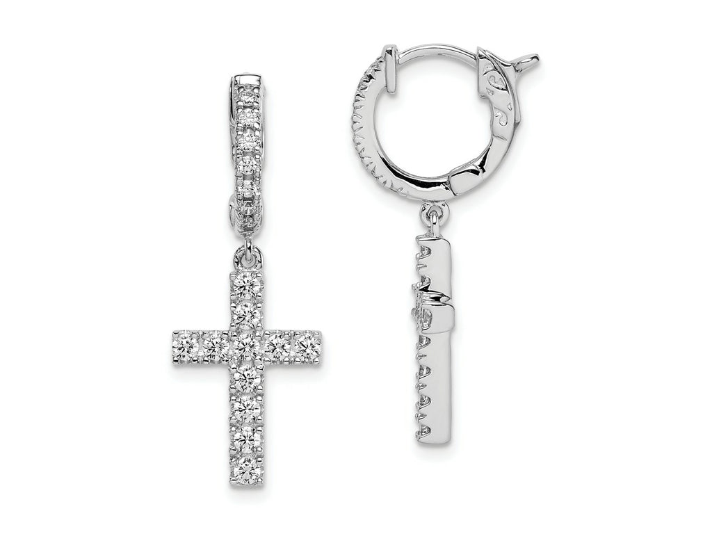 FJC Finejewelers 925 Sterling Silver Rhodium Plated CZ Hinged Hoop Dangle Cross Earrings 31 mm x 11 mm