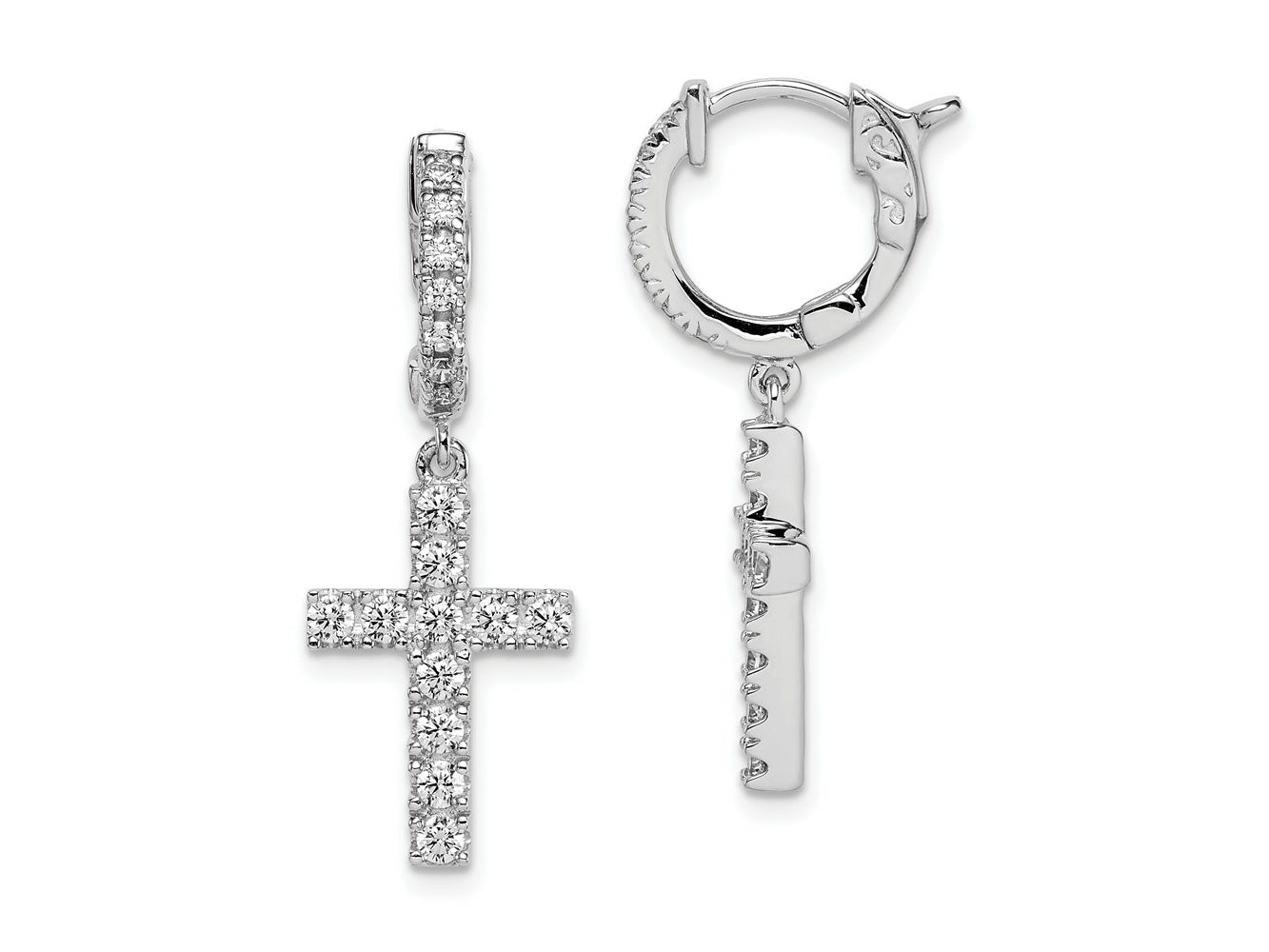 FJC Finejewelers 925 Sterling Silver Rhodium Plated CZ Hinged Hoop Dangle Cross Earrings 31 mm x 11 mm