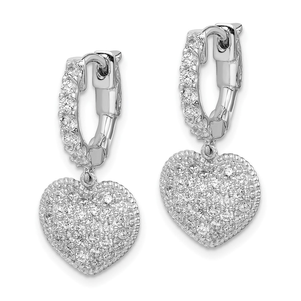 FJC Finejewelers 925 Sterling Silver Rhodium Plated CZ Hinged Hoop Dangle Heart Earrings 24 x 11 mm