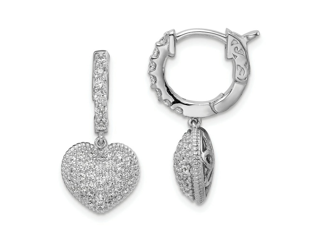 FJC Finejewelers 925 Sterling Silver Rhodium Plated CZ Hinged Hoop Dangle Heart Earrings 24 x 11 mm