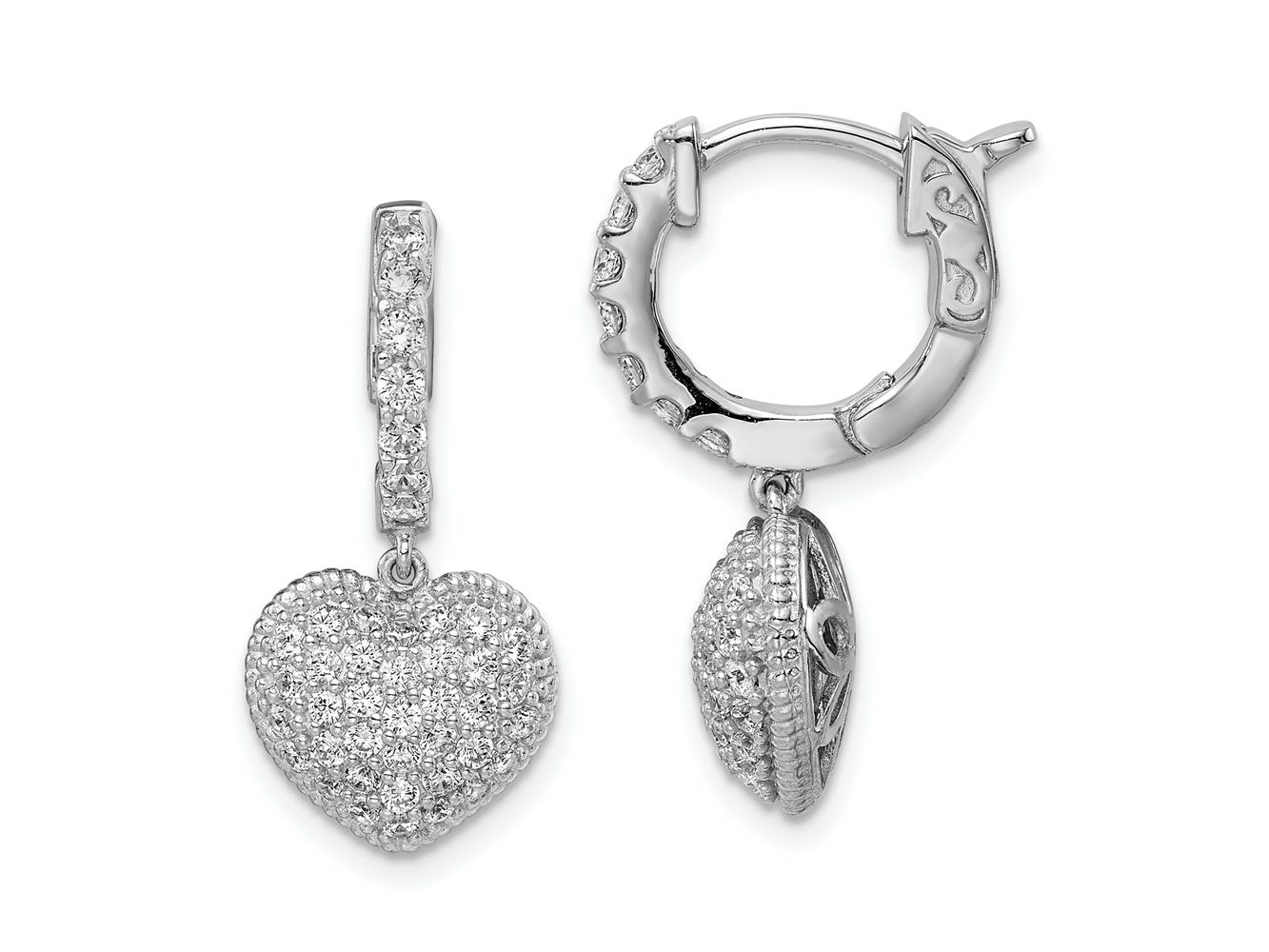 FJC Finejewelers 925 Sterling Silver Rhodium Plated CZ Hinged Hoop Dangle Heart Earrings 24 x 11 mm