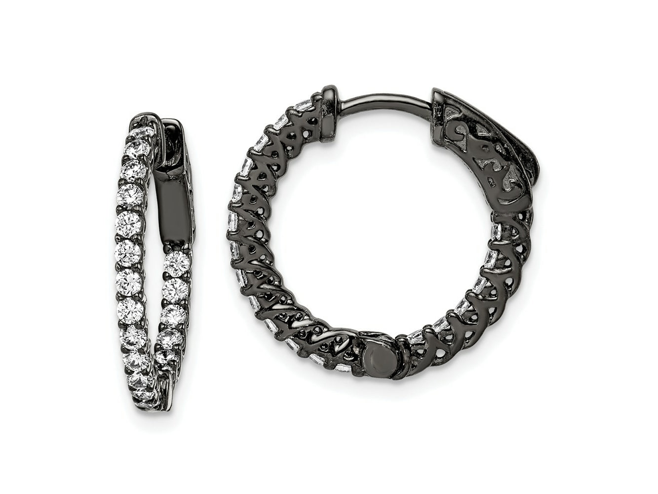 FJC Finejewelers 925 Sterling Silver Black Rhodium Plated CZ In and Out Hoop Earrings 19 x 20 mm