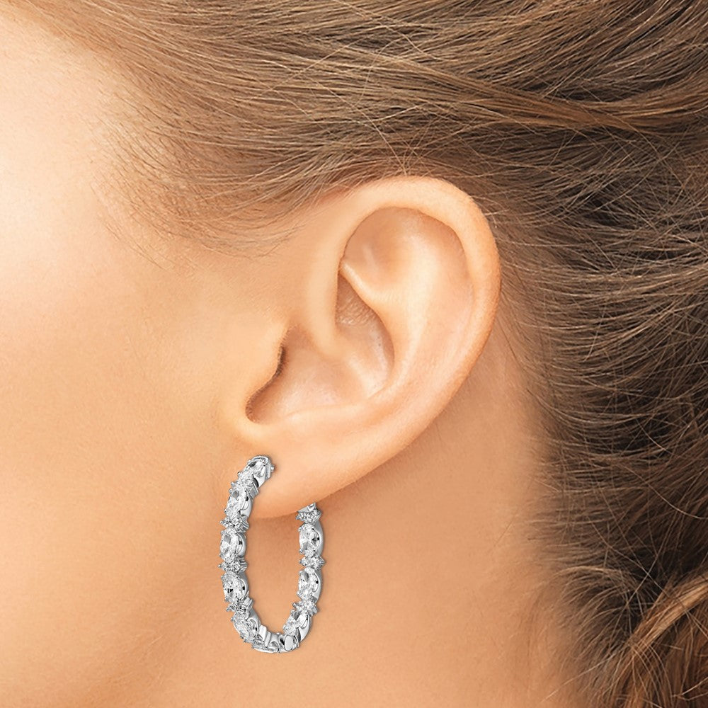 FJC Finejewelers 925 Sterling Silver Rhodium Plated Fancy CZ In and Out Oval Hoop Earrings 29 x 23 mm