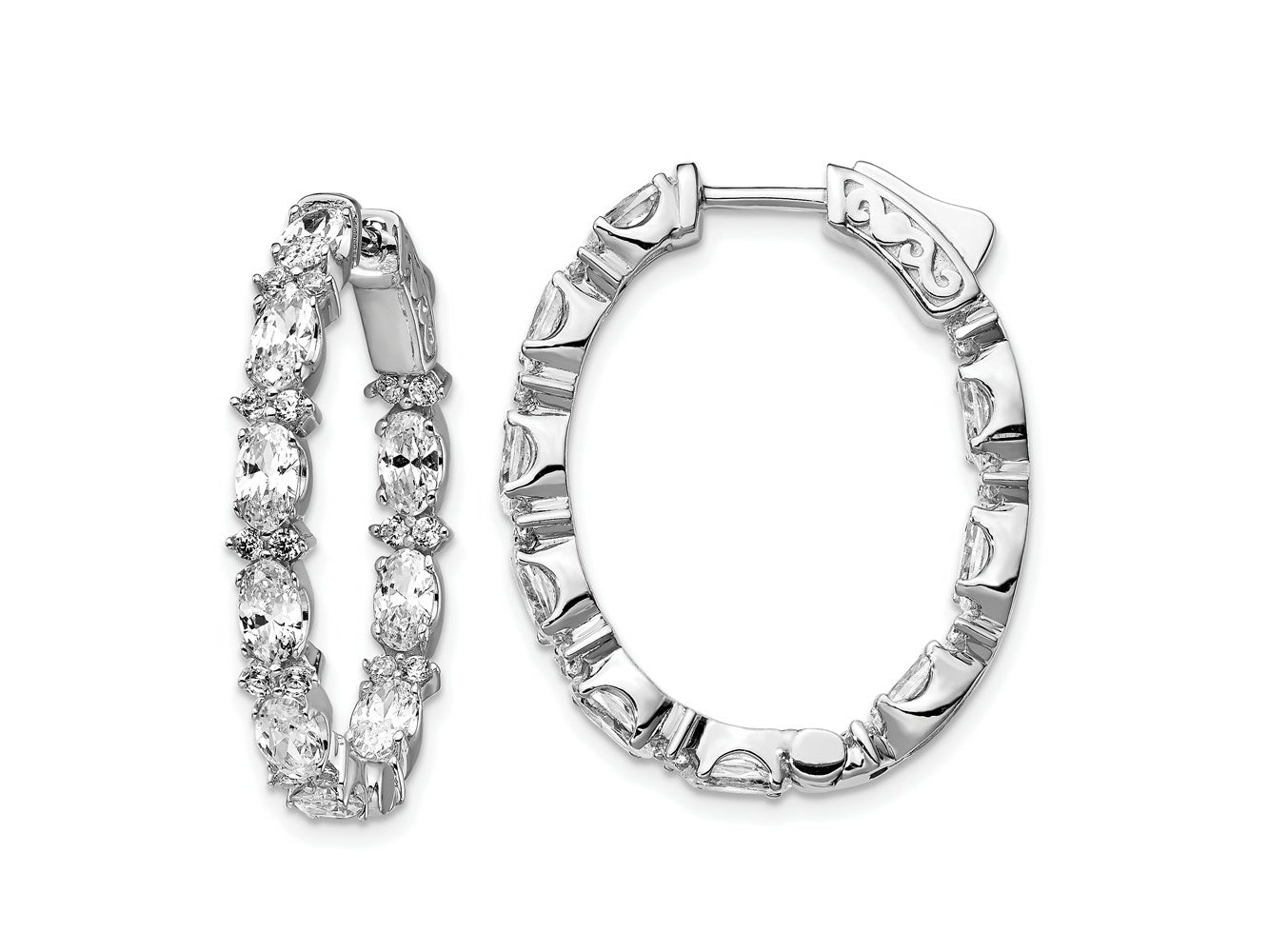 FJC Finejewelers 925 Sterling Silver Rhodium Plated Fancy CZ In and Out Oval Hoop Earrings 29 x 23 mm