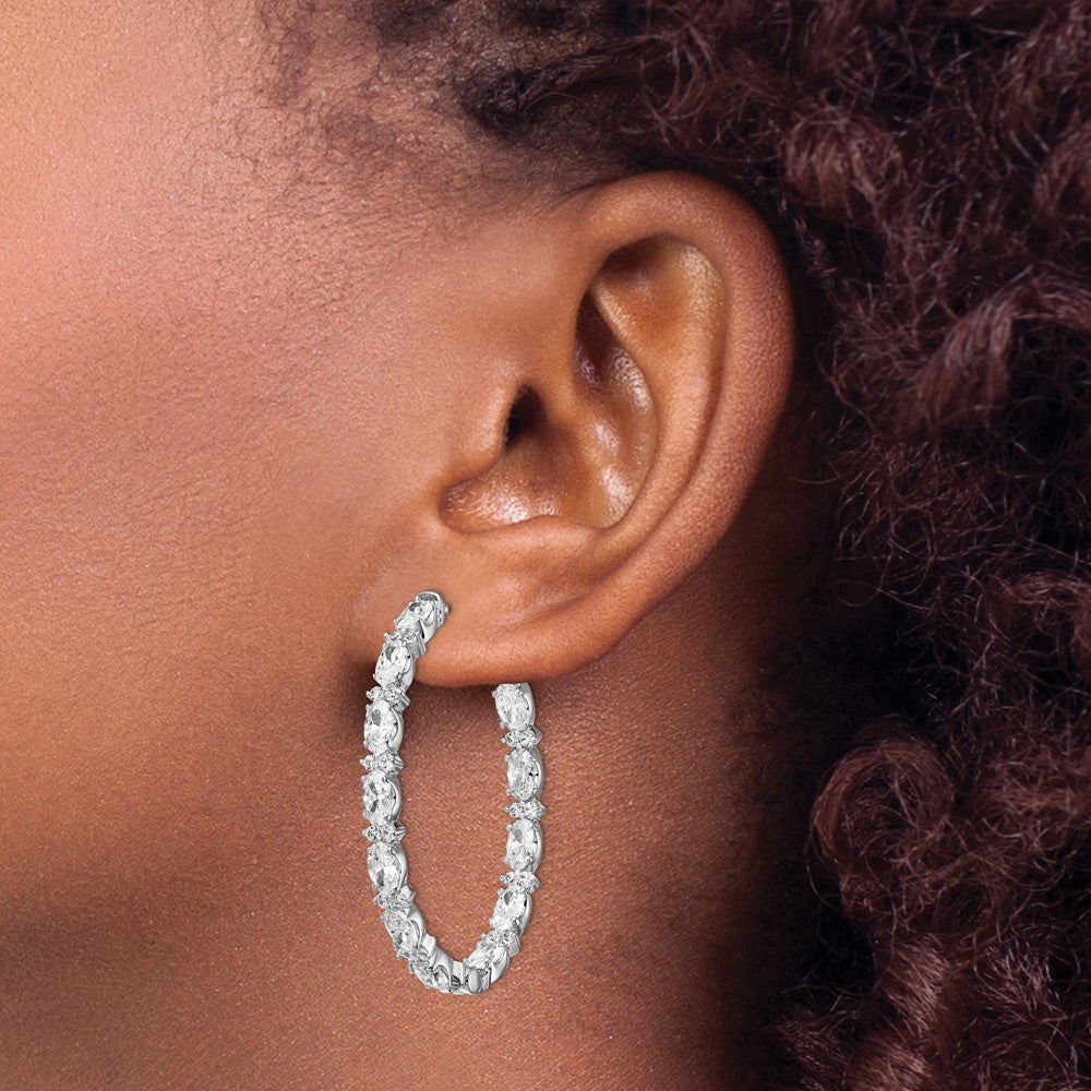 FJC Finejewelers 925 Sterling Silver Rhodium Plated Fancy CZ In and Out Oval Hoop Earrings 38 x 30 mm