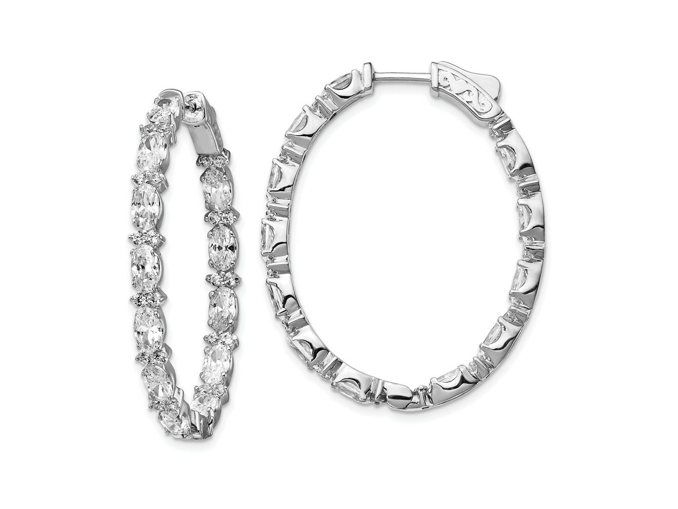 FJC Finejewelers 925 Sterling Silver Rhodium Plated Fancy CZ In and Out Oval Hoop Earrings 38 x 30 mm