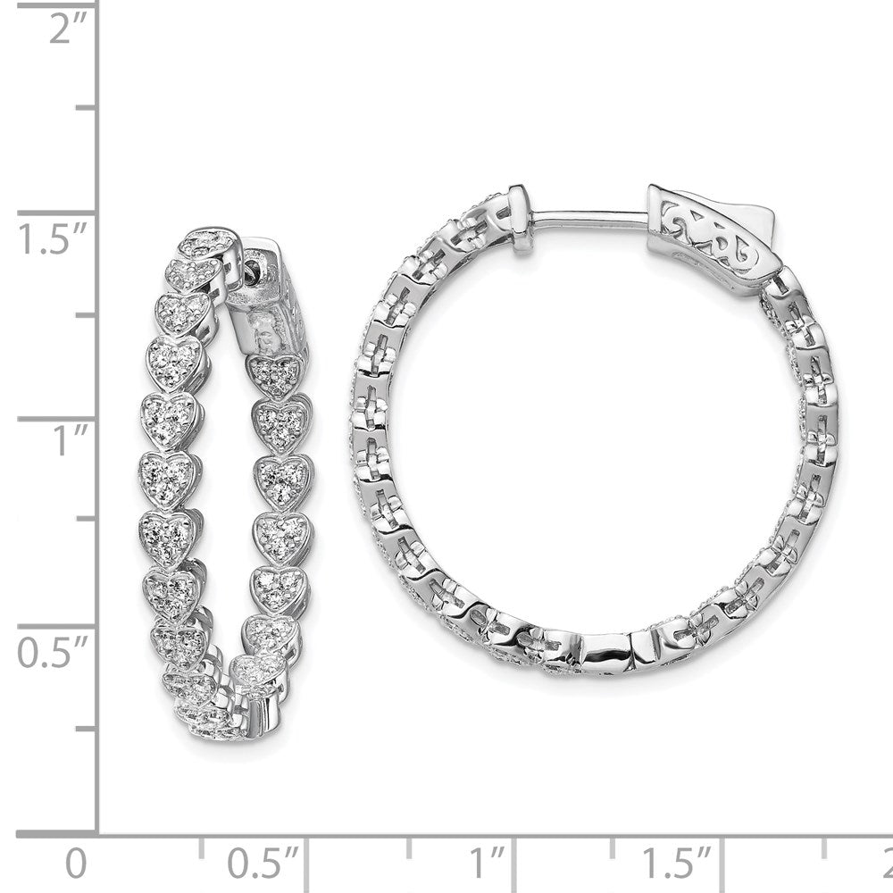 FJC Finejewelers 925 Sterling Silver CZ In and Out Heart Round Hoop Earrings 1.25 Inches x 3.6 mm