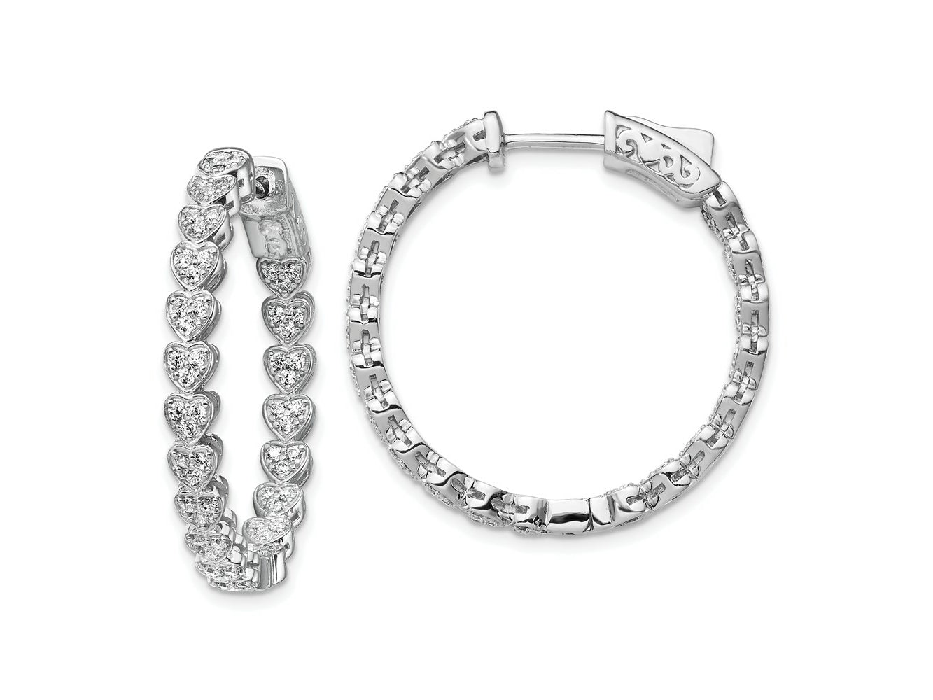 FJC Finejewelers 925 Sterling Silver CZ In and Out Heart Round Hoop Earrings 1.25 Inches x 3.6 mm