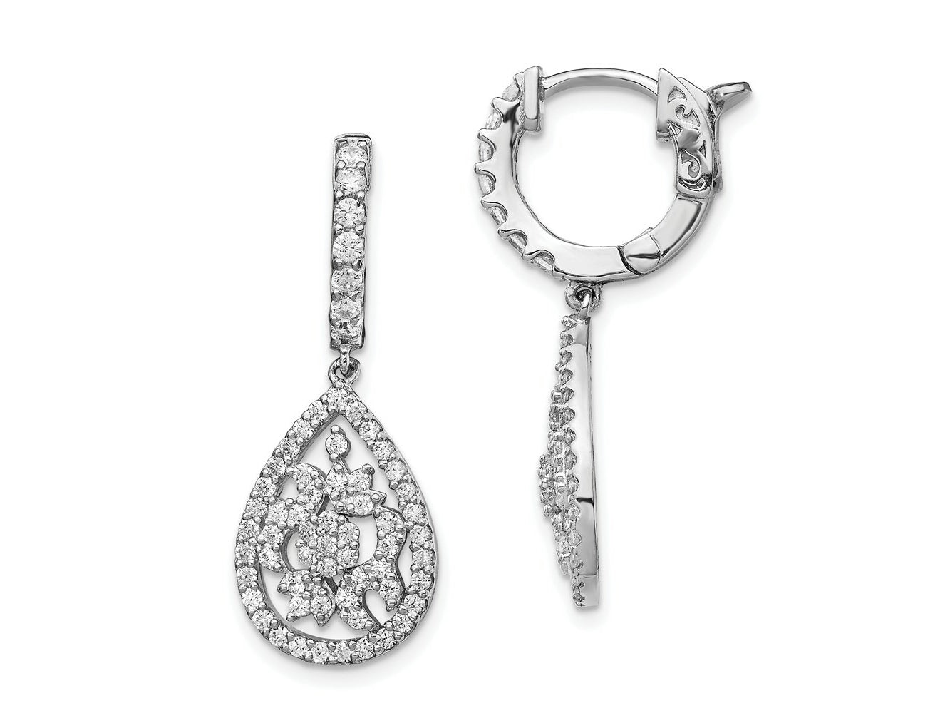 FJC Finejewelers 925 Sterling Silver CZ Hinged Hoop Dangle Earrings 1.25 Inches x 11 mm