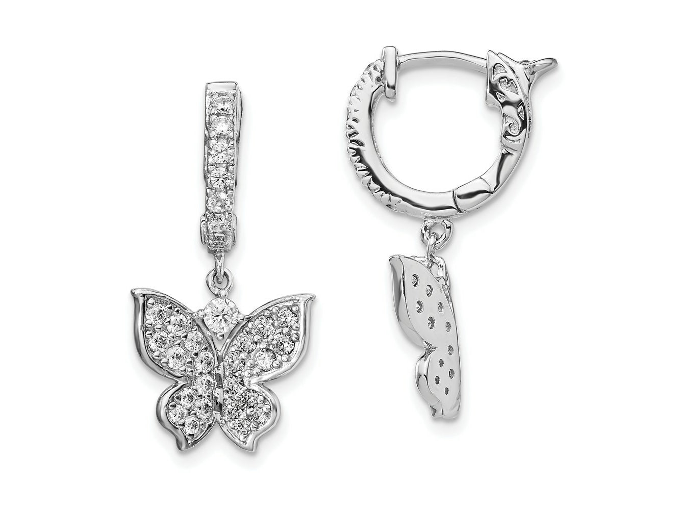 FJC Finejewelers 925 Sterling Silver CZ Butterfly Hinged Hoop Dangle Earrings 1 Inches x 12 mm