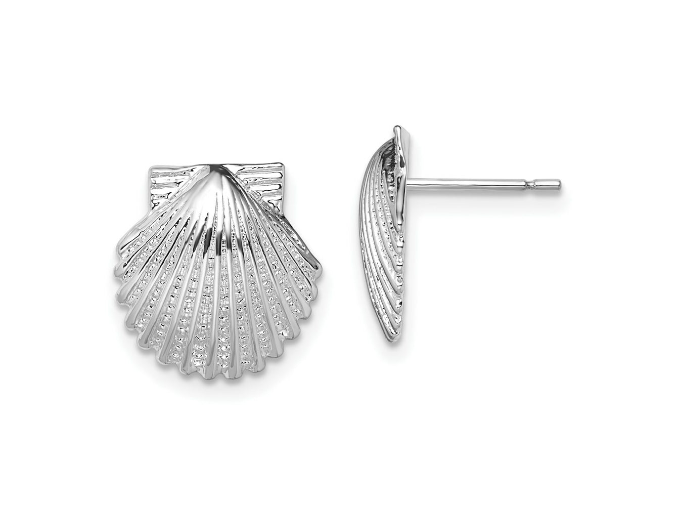FJC Finejewelers 925 Sterling Silver Button Polished Scallop Shell Post Earrings 14 mm x 13 mm