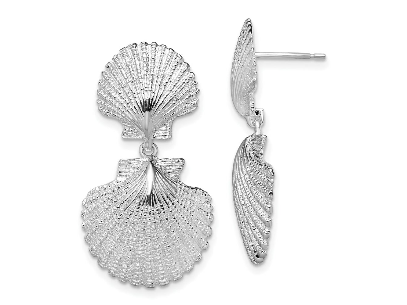 FJC Finejewelers 925 Sterling Silver Polished Double Shell Dangle Post Earrings 33 mm x 18 mm