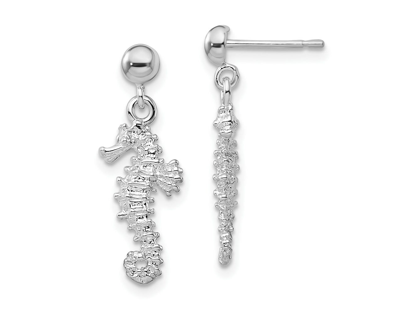 FJC Finejewelers 925 Sterling Silver Polished 3D Seahorse Dangle Post Earrings 24 mm x 9 mm