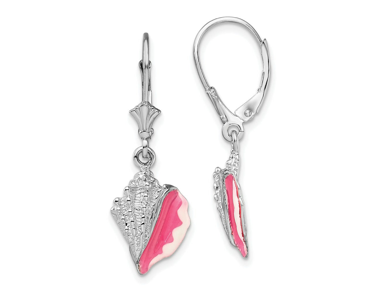 FJC Finejewelers 925 Sterling Silver Dangle Enameled Conch Shell Leverback Earrings 33 x 11 mm