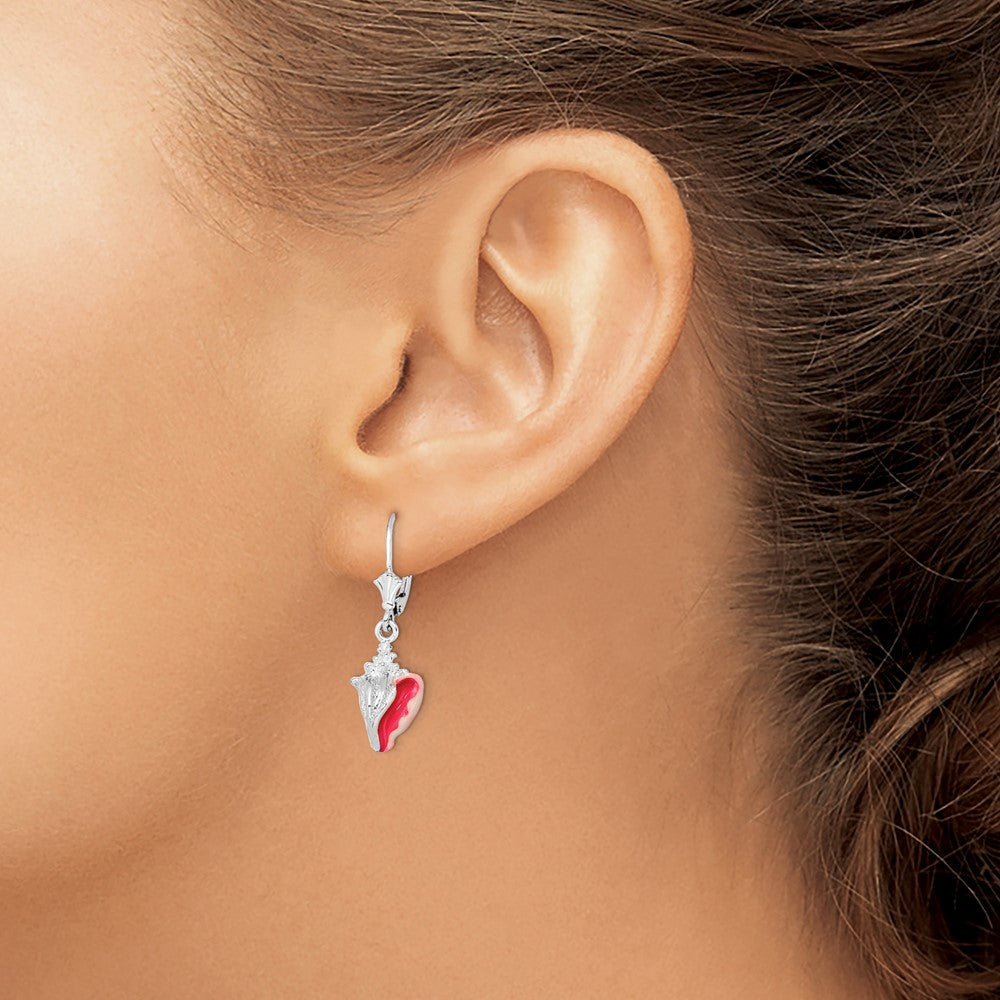 FJC Finejewelers 925 Sterling Silver Dangle Enamel Small Conch Shell Leverback Earrings 37 x 11 mm