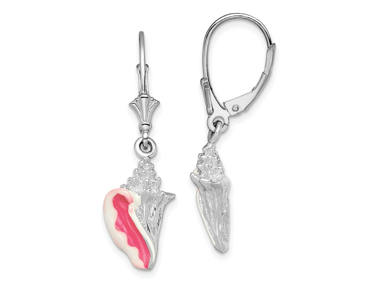 FJC Finejewelers 925 Sterling Silver Dangle Enamel Small Conch Shell Leverback Earrings 37 x 11 mm