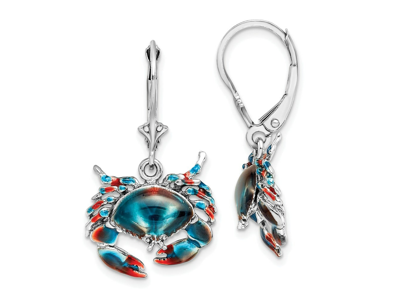 FJC Finejewelers 925 Sterling Silver Dangle Polished Enameled Stone Crab Leverback Earrings 32 x 17 mm