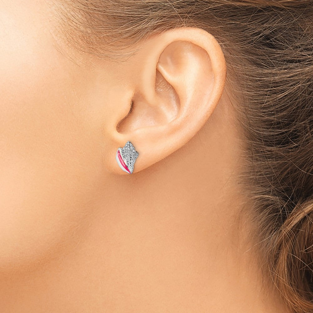 FJC Finejewelers 925 Sterling Silver Button Polished Enameled Conch Shell Post Earrings 15 x 11 mm