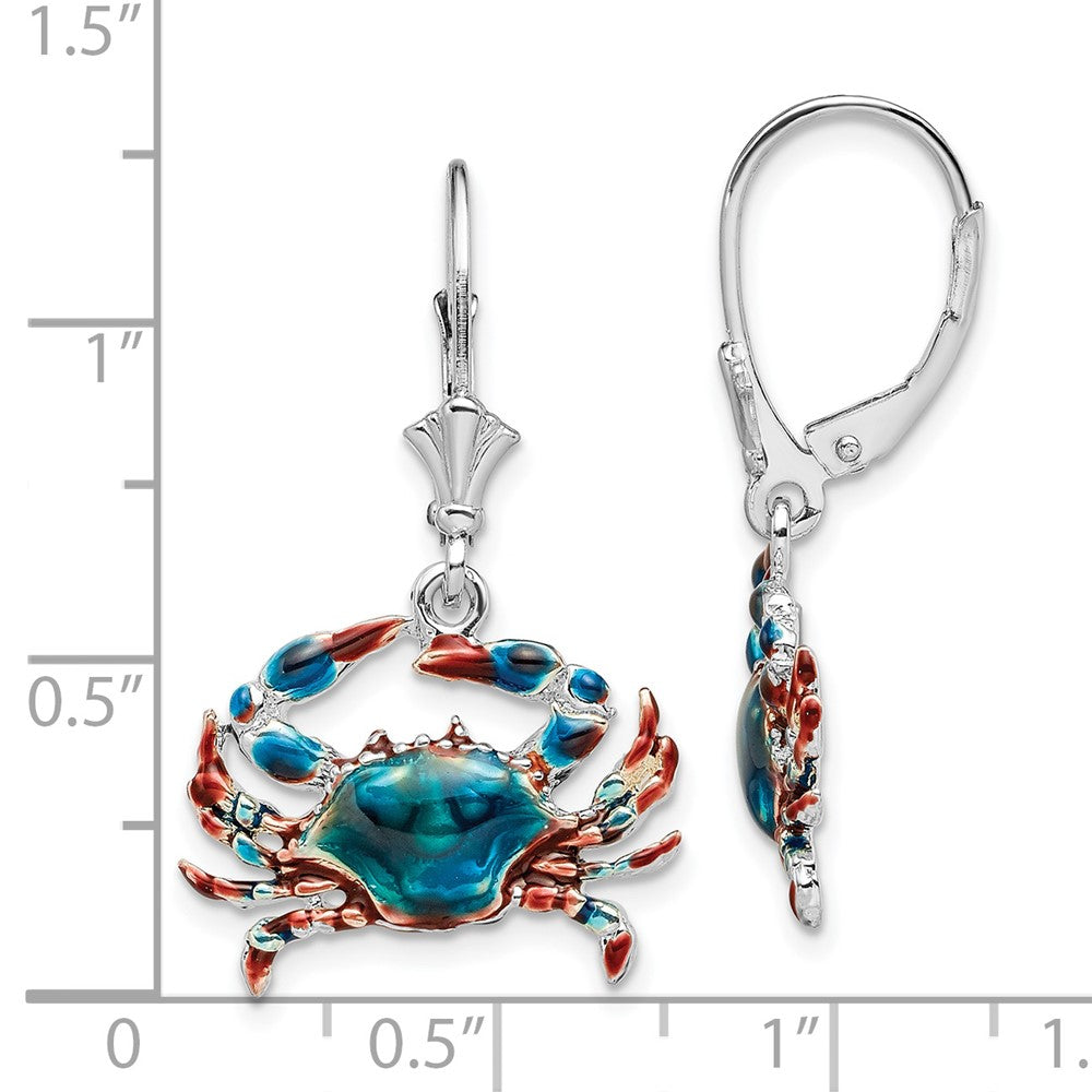 FJC Finejewelers 925 Sterling Silver Dangle Polished Enameled Blue Crab Leverback Earrings 32 x 19 mm