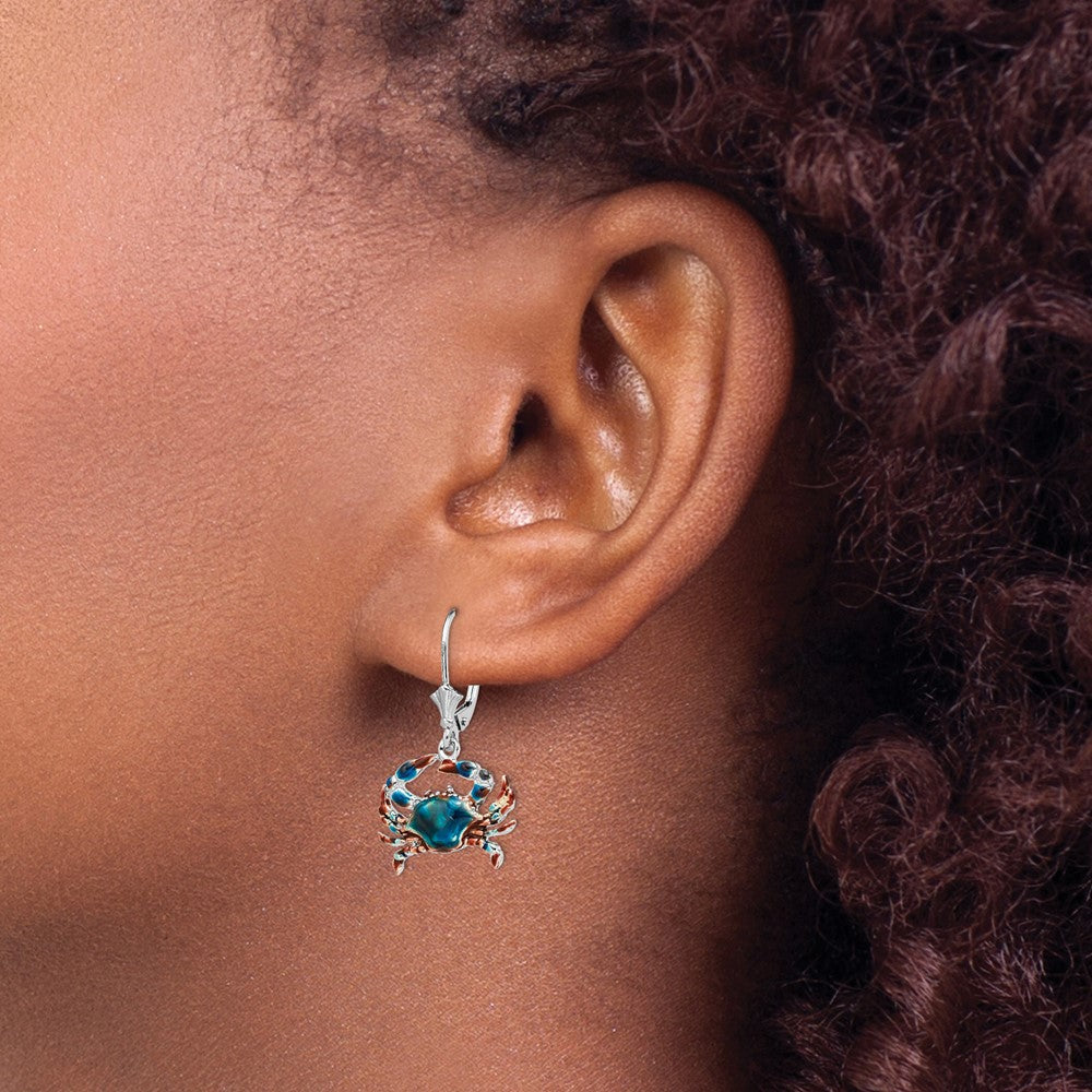 FJC Finejewelers 925 Sterling Silver Dangle Polished Enameled Blue Crab Leverback Earrings 32 x 19 mm