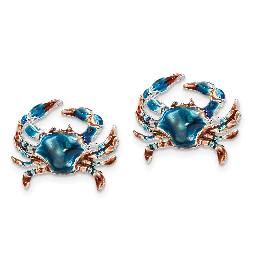 FJC Finejewelers 925 Sterling Silver Button Polished Enameled Blue Crab Post Earrings 14 x 18 mm