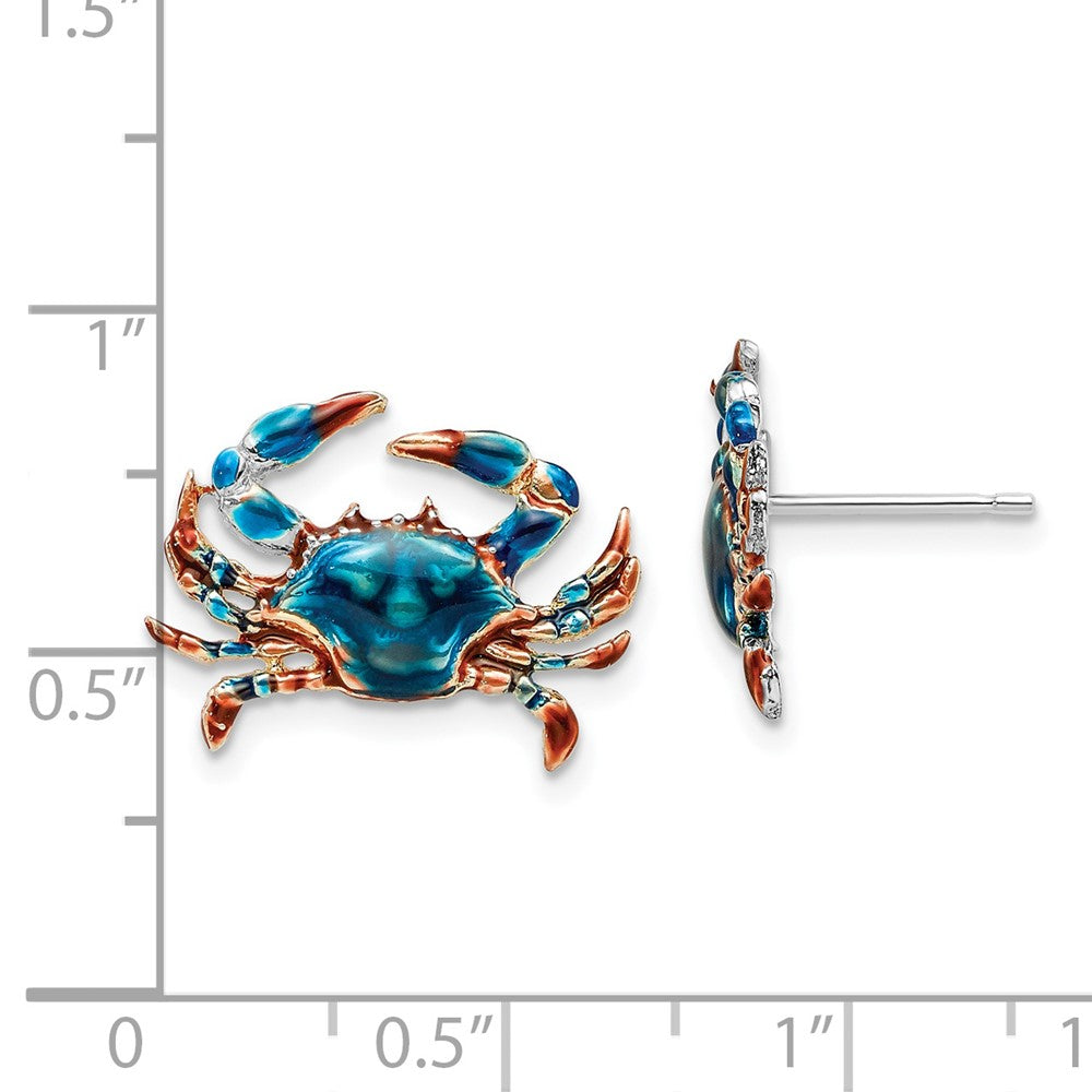 FJC Finejewelers 925 Sterling Silver Button Polished Enameled Blue Crab Post Earrings 14 x 18 mm