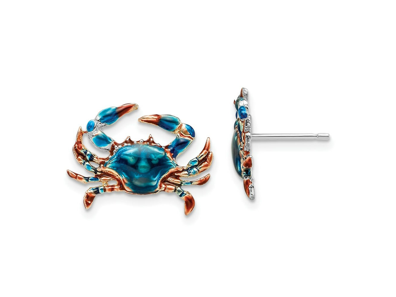 FJC Finejewelers 925 Sterling Silver Button Polished Enameled Blue Crab Post Earrings 14 x 18 mm